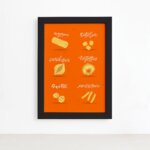 Quadro Cozinha Tipos de Massa Rigatoni Moldura Preta 22x32