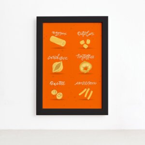 Quadro Cozinha Tipos de Massa Rigatoni Moldura Preta 22x32,Quadro Cozinha Tipos de Massa Rigatoni Moldura Preta 22x32