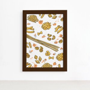 Quadro Cozinha Tipos de Massa Farfalle Moldura Marrom 22x32,Quadro Cozinha Tipos de Massa Farfalle Moldura Marrom 22x32