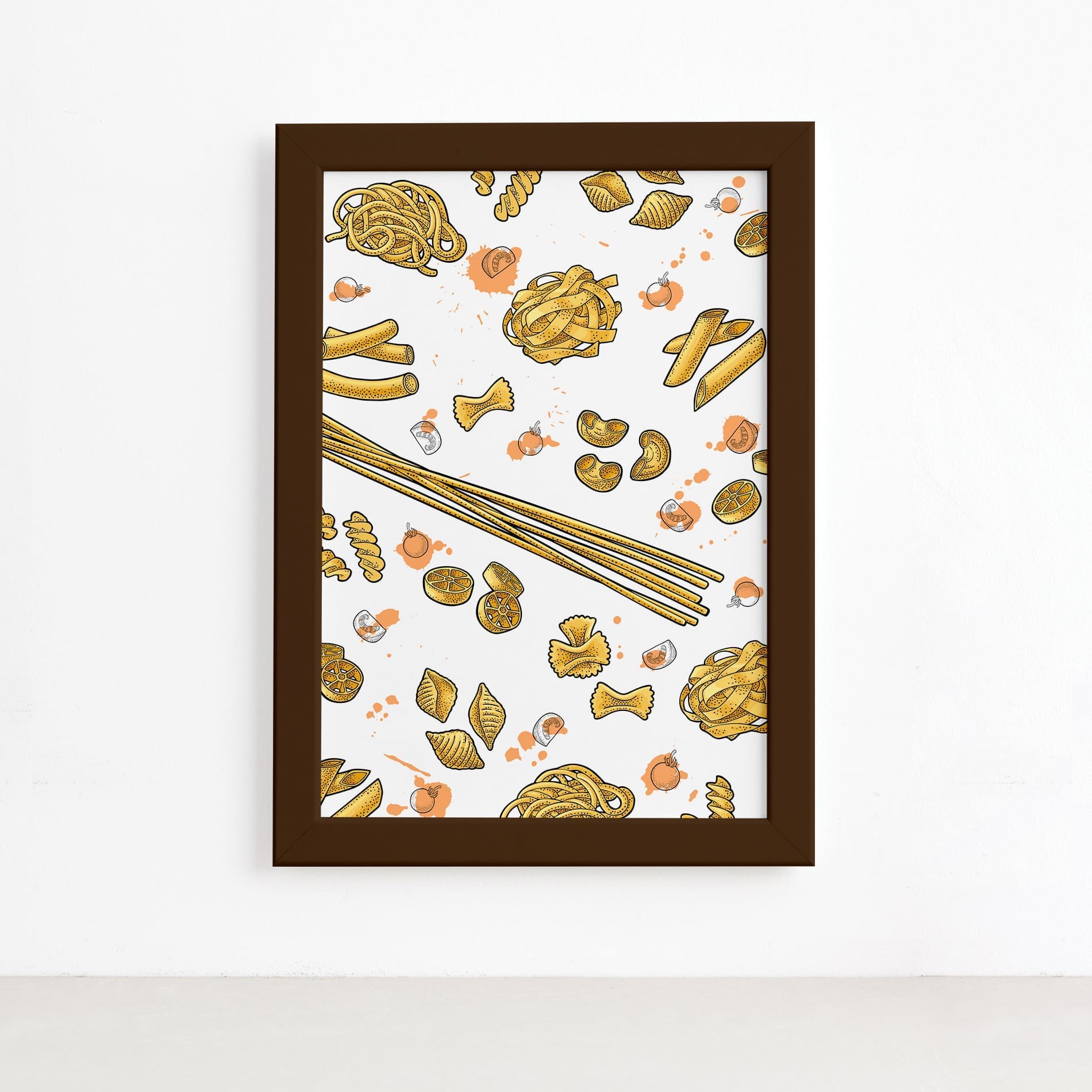 Quadro Cozinha Tipos de Massa Farfalle Moldura Marrom 22x32,Quadro Cozinha Tipos de Massa Farfalle Moldura Marrom 22x32