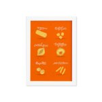 Quadro Cozinha Tipos de Massa Rigatoni Moldura Branca 22x32
