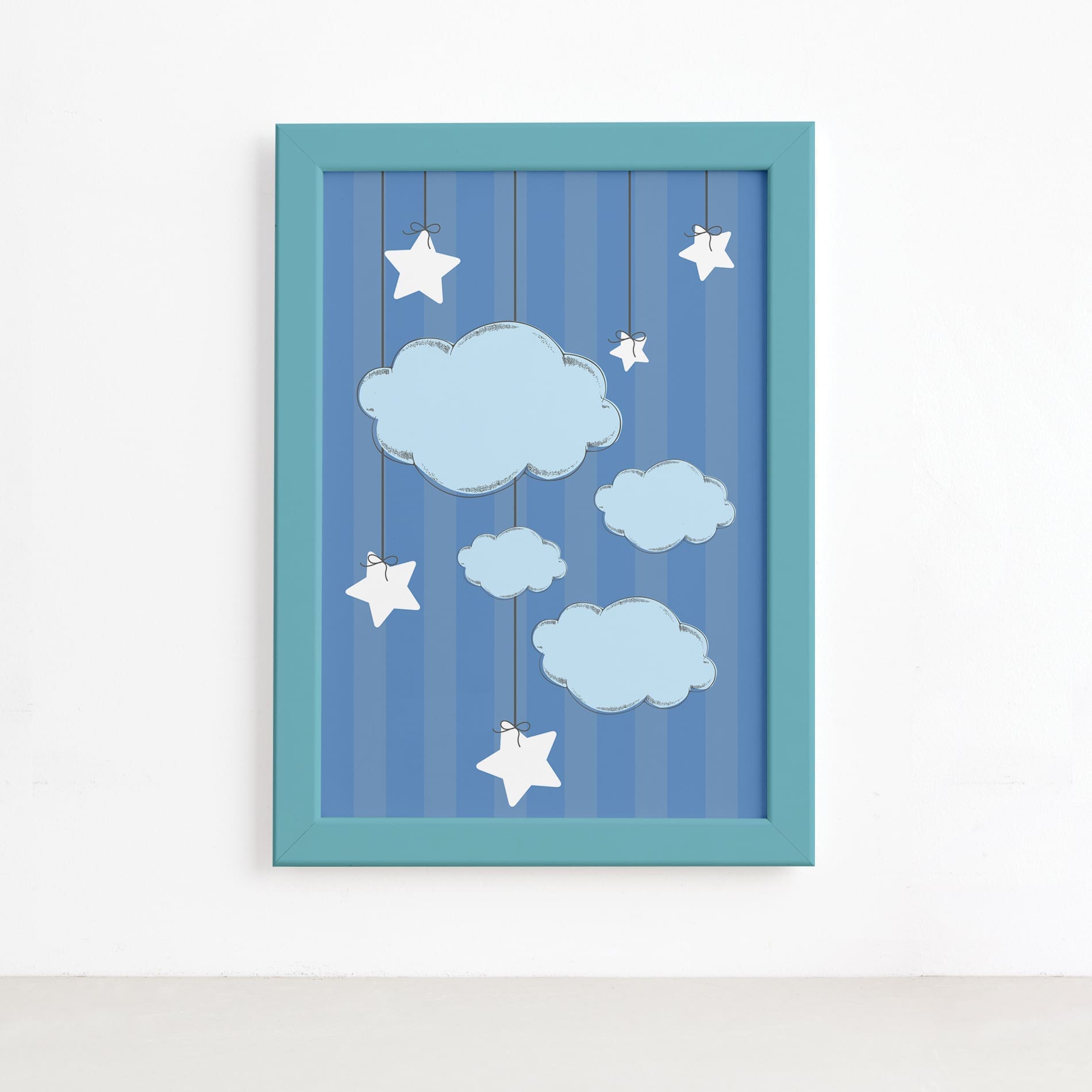 Quadro Ursinho Príncipe Nuvens Moldura Azul 22x32cm,Quadro Ursinho Príncipe Nuvens Moldura Azul 22x32cm