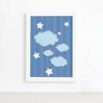 Quadro Ursinho Príncipe Nuvens Moldura Branca 22x32cm