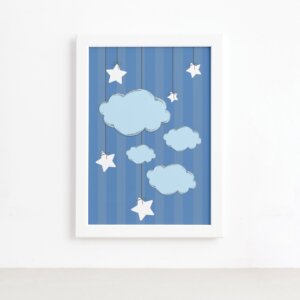 Quadro Ursinho Príncipe Nuvens Moldura Branca 22x32cm,Quadro Ursinho Príncipe Nuvens Moldura Branca 22x32cm