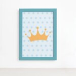 Quadro Ursinho Príncipe Coroa Moldura Azul 22x32cm