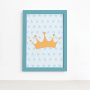 Quadro Ursinho Príncipe Coroa Moldura Azul 22x32cm,Quadro Ursinho Príncipe Coroa Moldura Azul 22x32cm