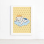 Quadro Ursinho Príncipe na Nuvem Moldura Branca 22x32cm