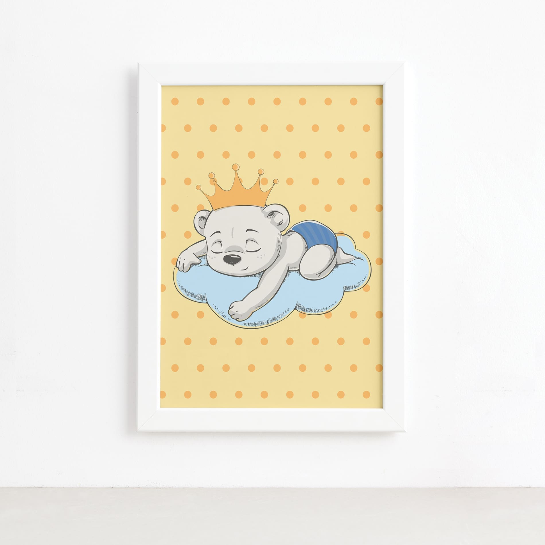 Quadro Ursinho Príncipe na Nuvem Moldura Branca 22x32cm,Quadro Ursinho Príncipe na Nuvem Moldura Branca 22x32cm