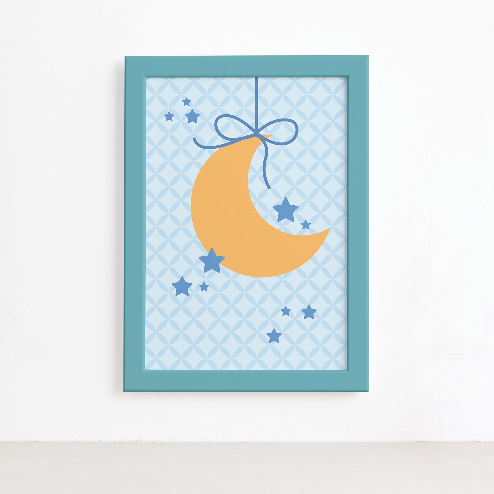Quadro Infantil Ursinho Príncipe Lua Moldura Azult 22x32cm,Quadro Infantil Ursinho Príncipe Lua Moldura Azult 22x32cm