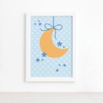 Quadro Infantil Ursinho Príncipe Lua Moldura Branca 22x32cm