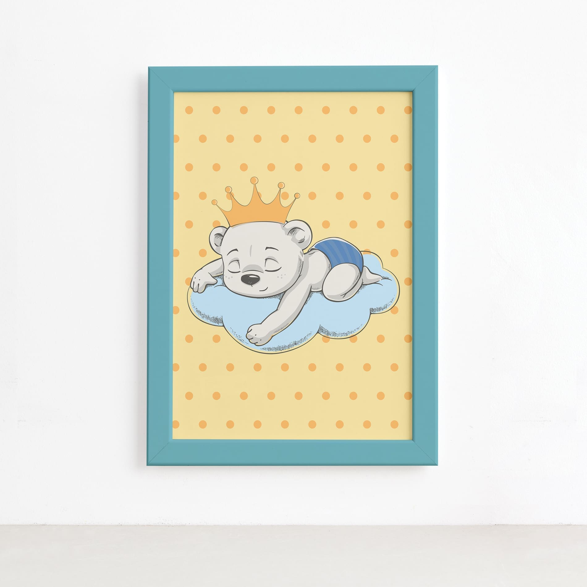 Quadro Ursinho Príncipe na Nuvem Moldura Azul 22x32cm,Quadro Ursinho Príncipe na Nuvem Moldura Azul 22x32cm