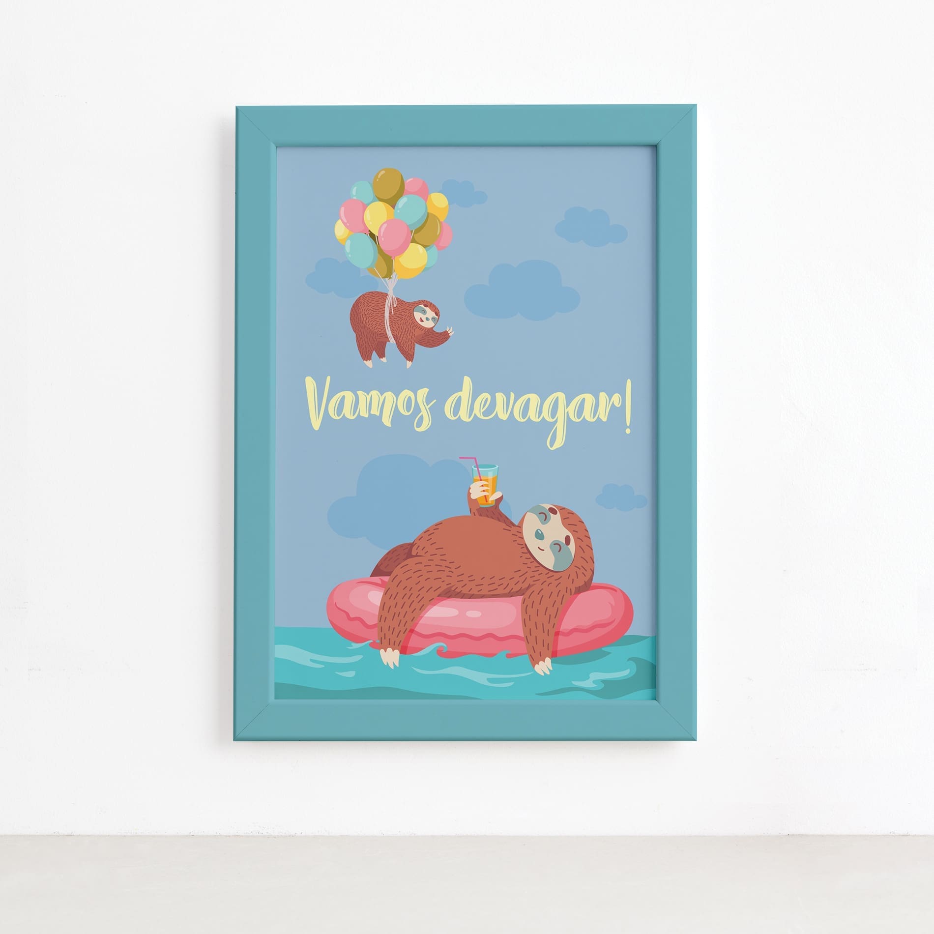Quadro Infantil Frase Vamos devagar Moldura Azul 22x32cm,Quadro Infantil Frase Vamos devagar Moldura Azul 22x32cm
