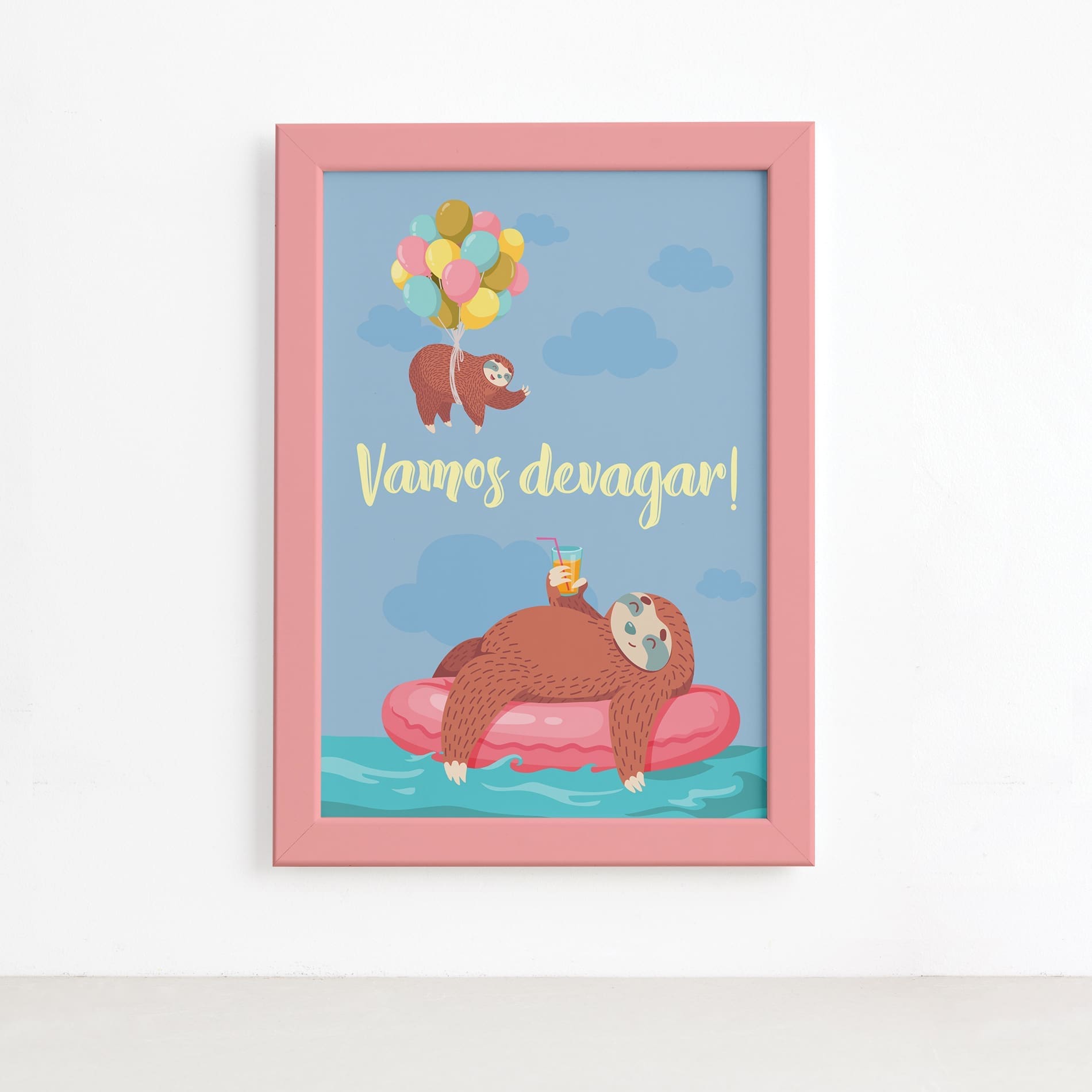 Quadro Infantil Frase Vamos devagar Moldura Rosa 22x32cm,Quadro Infantil Frase Vamos devagar Moldura Rosa 22x32cm