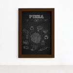 Quadro Cozinha Ingredientes Pizza Moldura Marrom 22x32cm