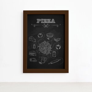 Quadro Cozinha Ingredientes Pizza Moldura Marrom 22x32cm,Quadro Cozinha Ingredientes Pizza Moldura Marrom 22x32cm