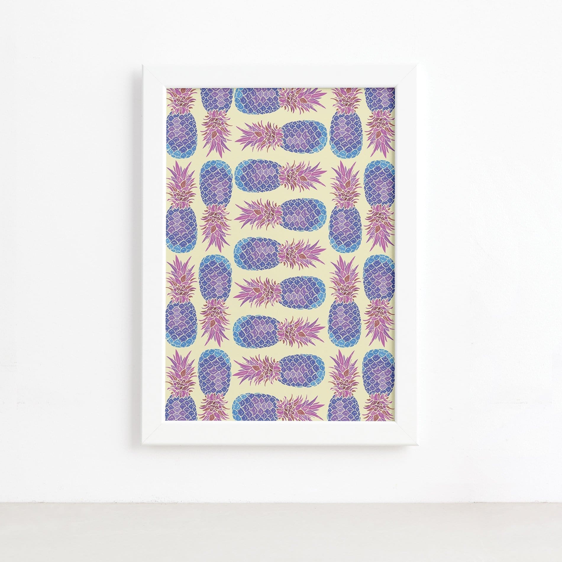 Quadro Abacaxis Coloridos Moldura Branca 22x32cm