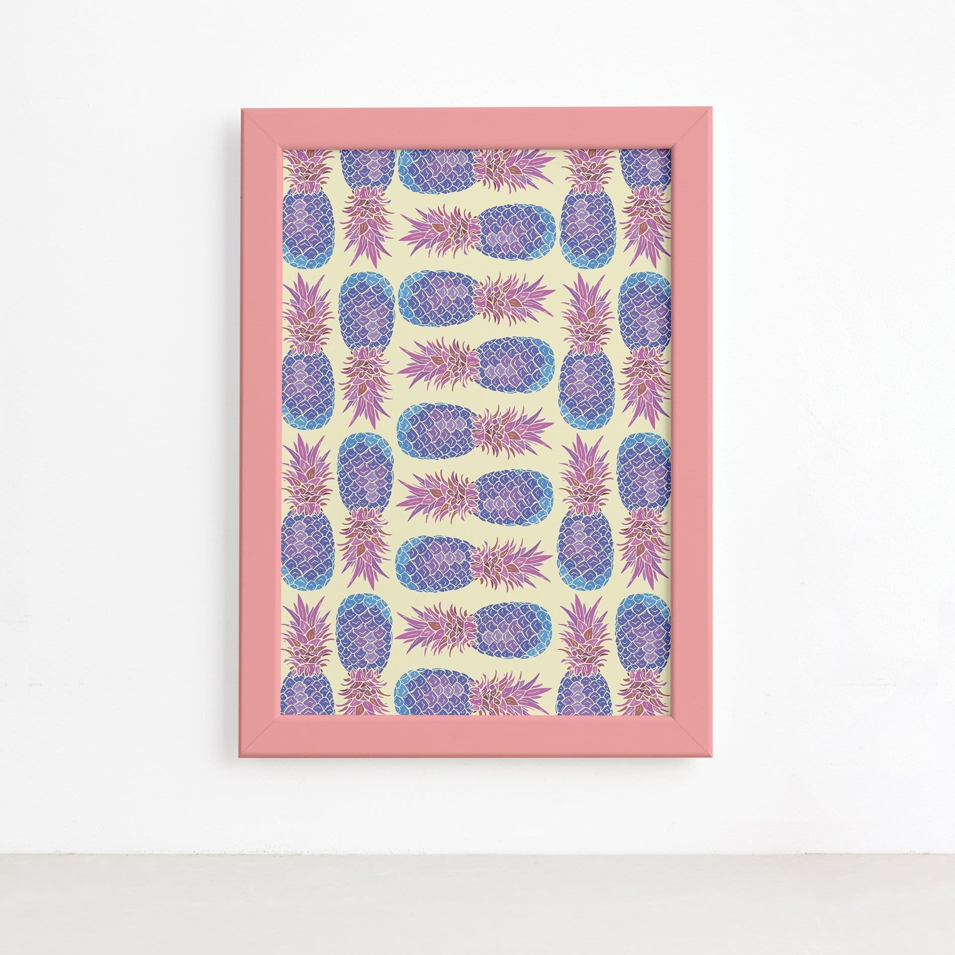 Quadro Abacaxis Coloridos Moldura Rosa 22x32cm