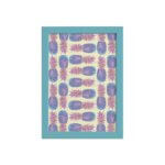 Quadro Abacaxis Coloridos Moldura Azul 22x32cm