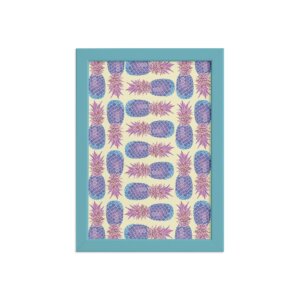Quadro Abacaxis Coloridos Moldura Azul 22x32cm