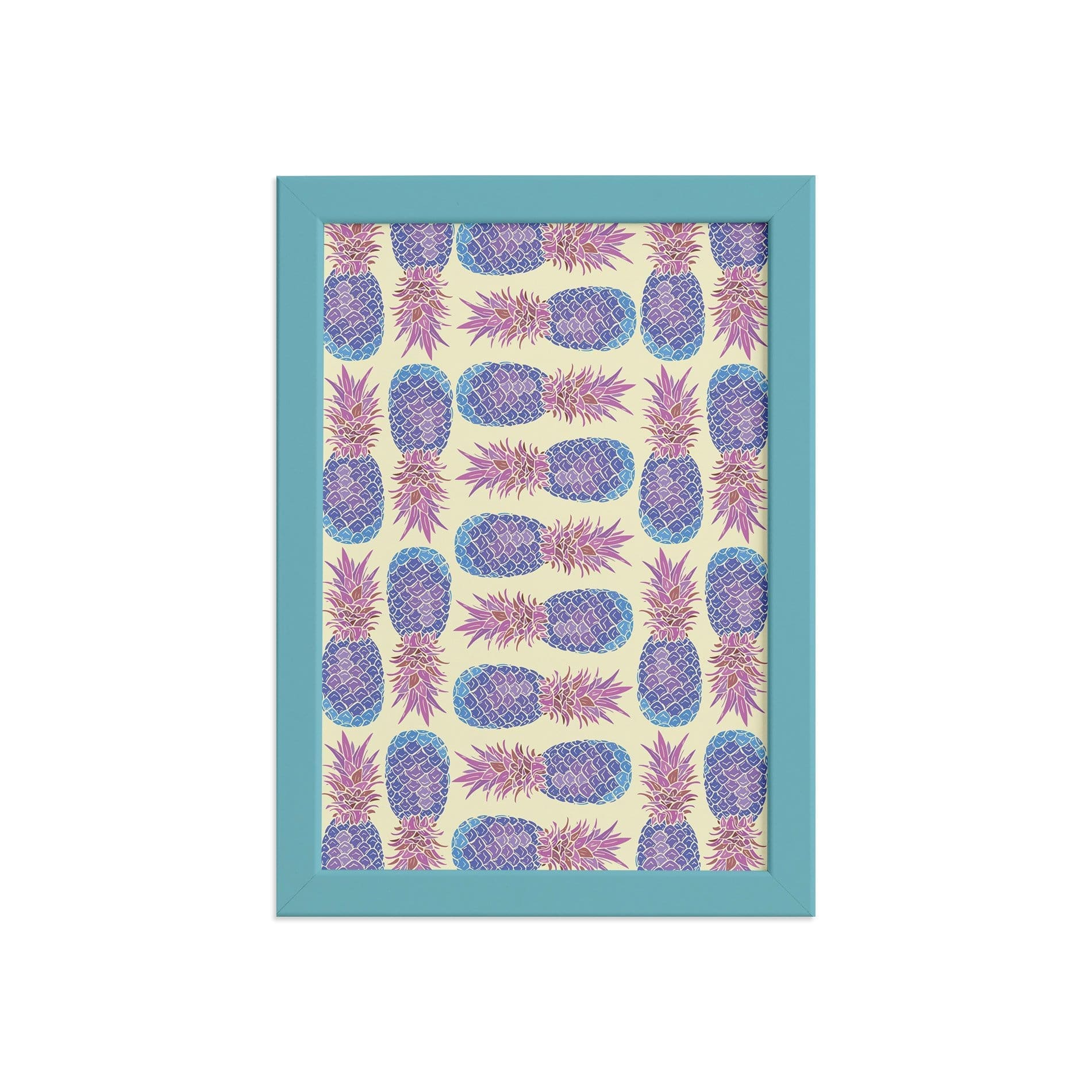 Quadro Abacaxis Coloridos Moldura Azul 22x32cm