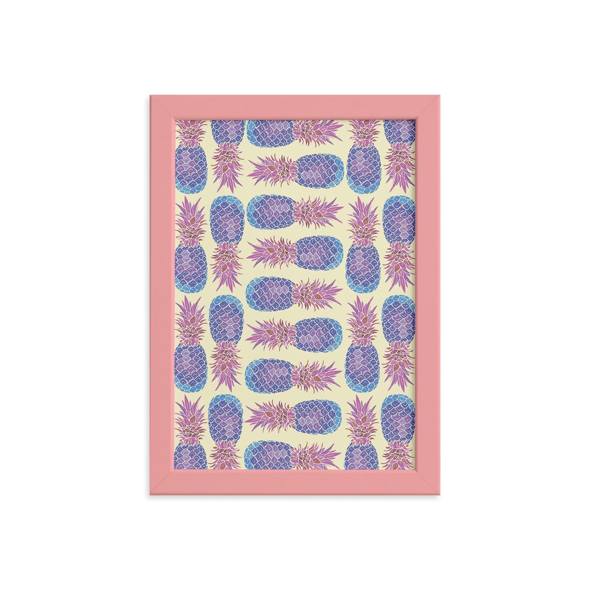 Quadro Abacaxis Coloridos Moldura Rosa 22x32cm