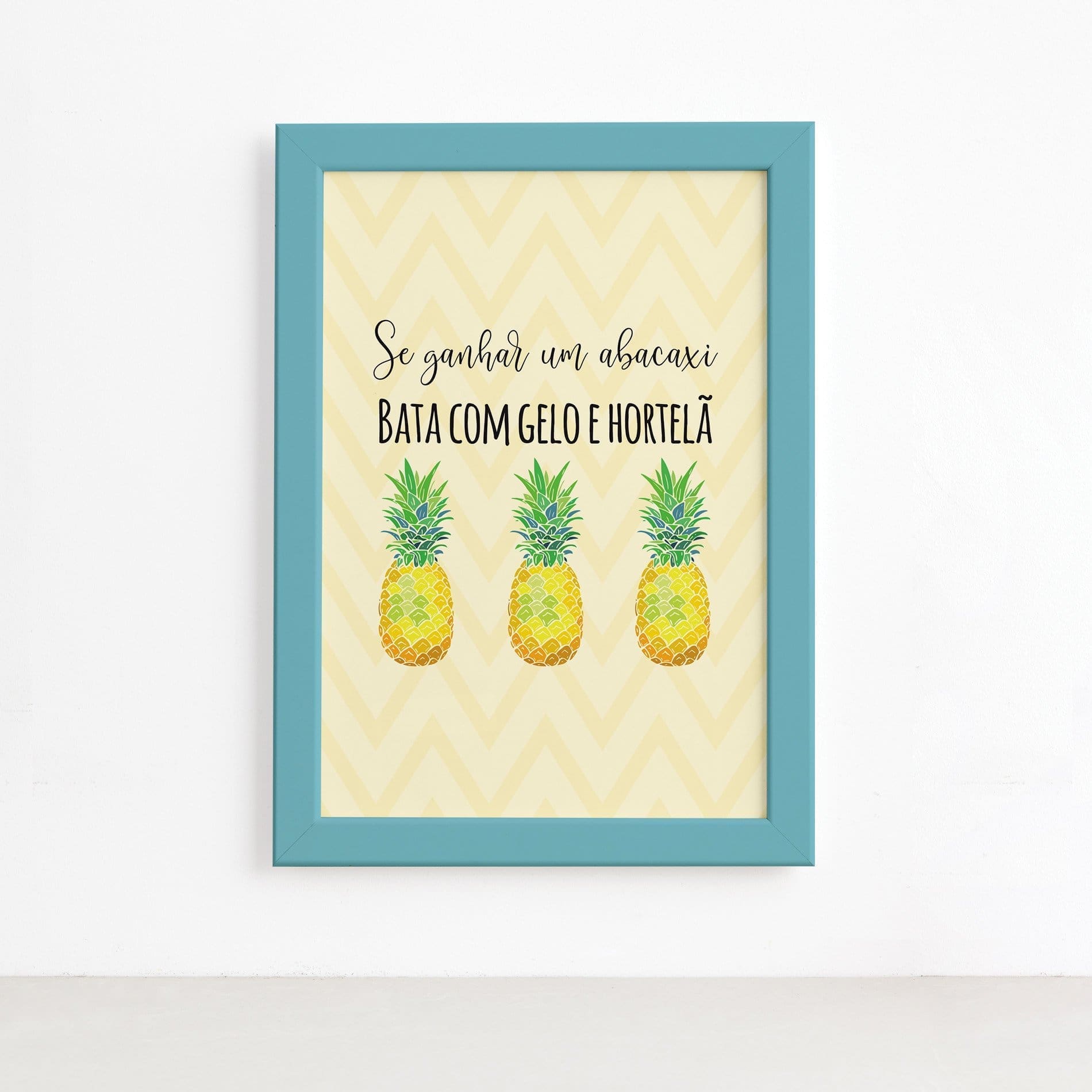 Quadro Abacaxi Hortelã Moldura Azul 22x32cm