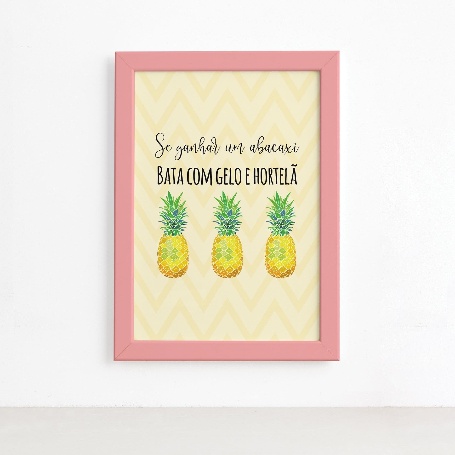 Quadro Abacaxi Hortelã Moldura Rosa 22x32cm