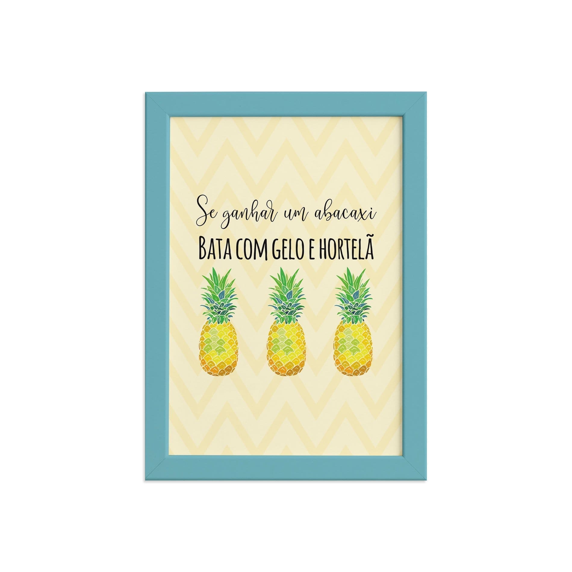 Quadro Abacaxi Hortelã Moldura Azul 22x32cm