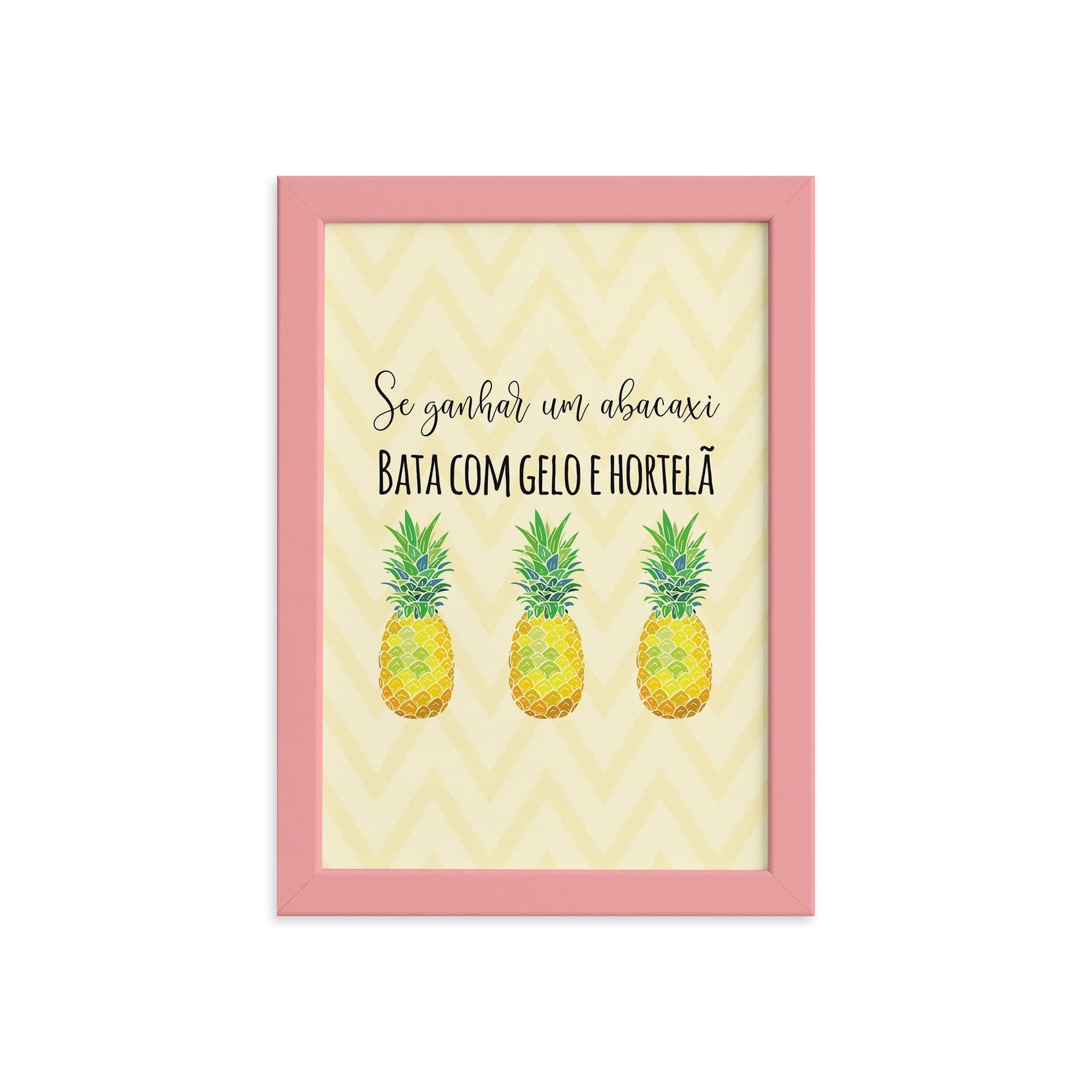 Quadro Abacaxi Hortelã Moldura Rosa 22x32cm