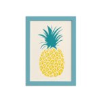 Quadro Abacaxi Coracões Moldura Azul 22x32cm