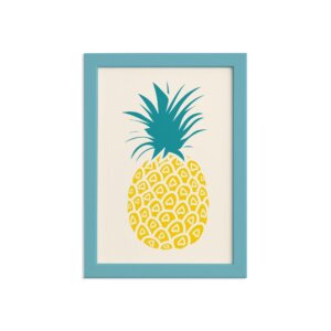 Quadro Abacaxi Coracões Moldura Azul 22x32cm