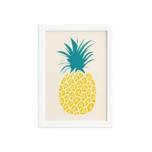 Quadro Abacaxi Coracões Moldura Branca 22x32cm