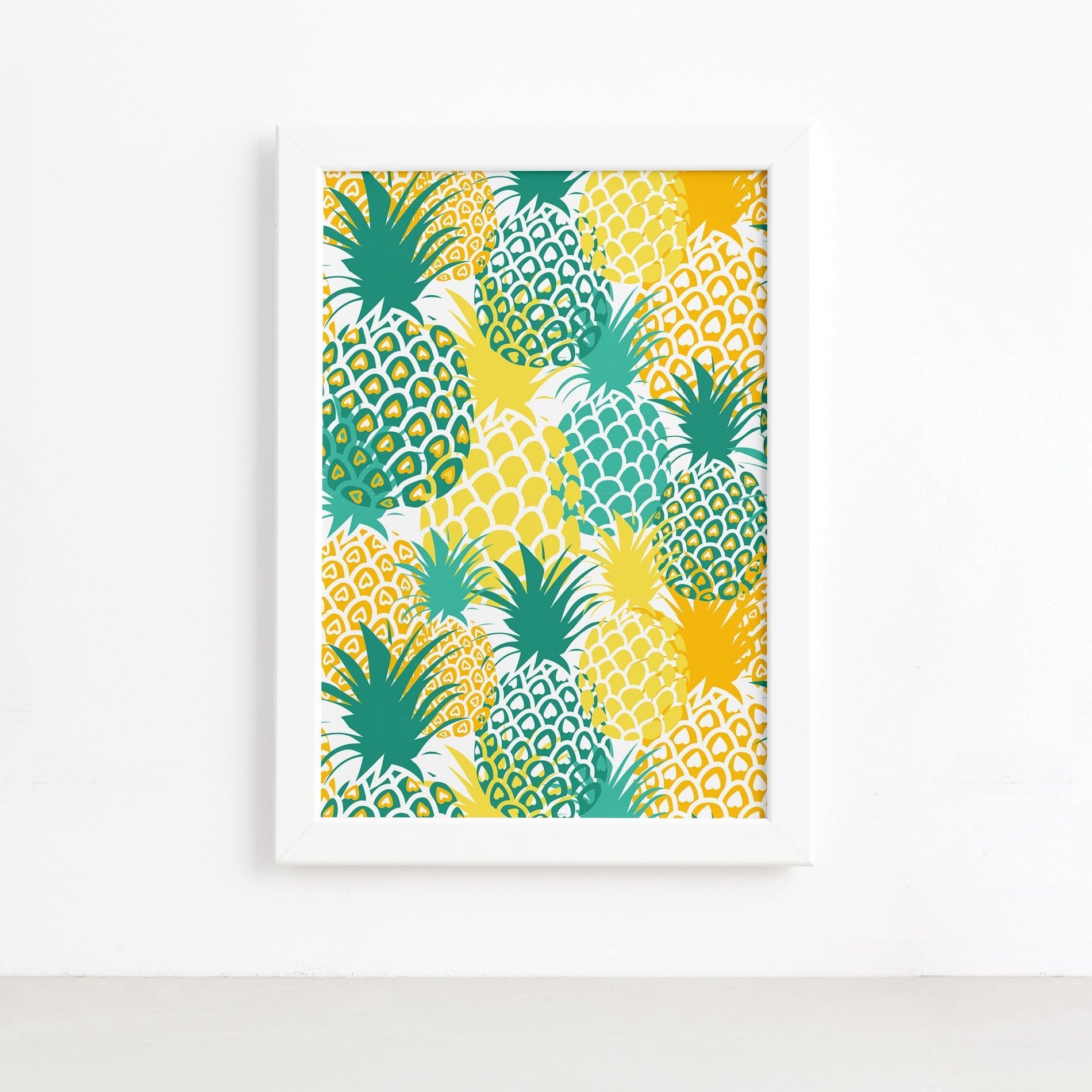 Quadro Abacaxi Verde Amarelo Moldura Branca 22x32cm