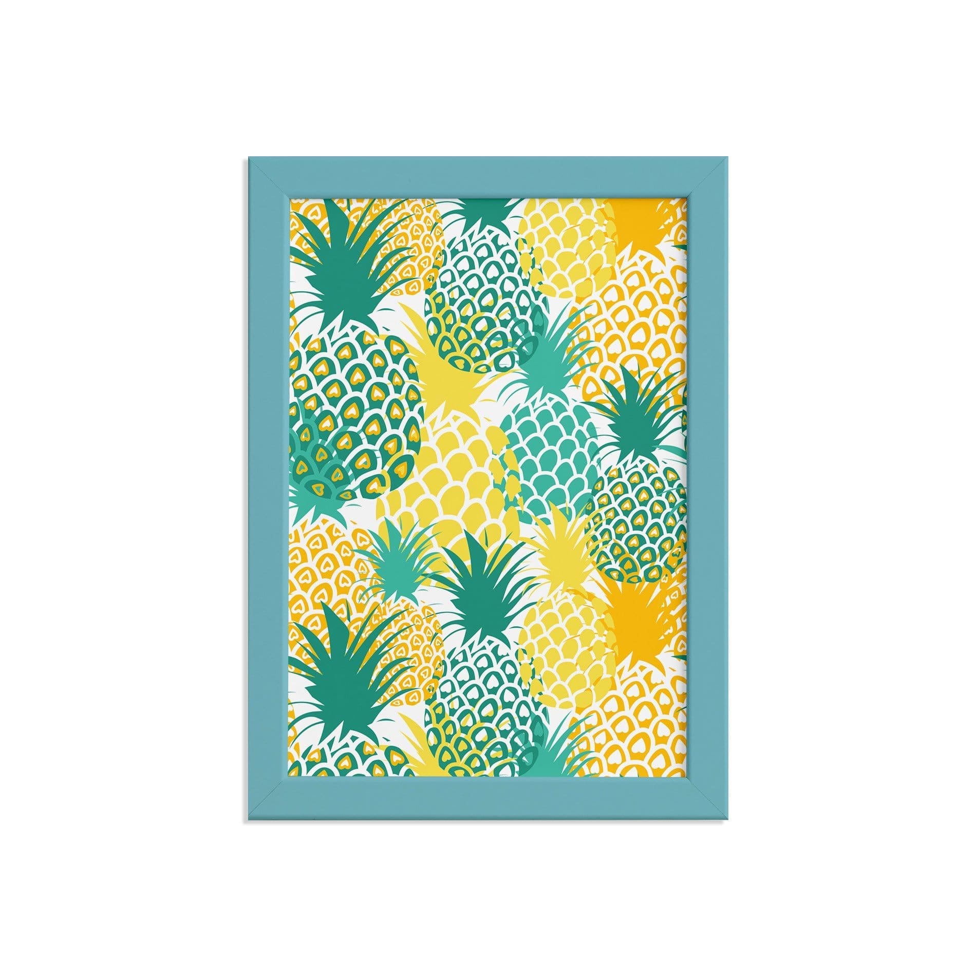 Quadro Abacaxi Verde Amarelo Moldura Azul 22x32cm
