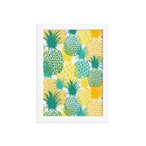 Quadro Abacaxi Verde Amarelo Moldura Branca 22x32cm