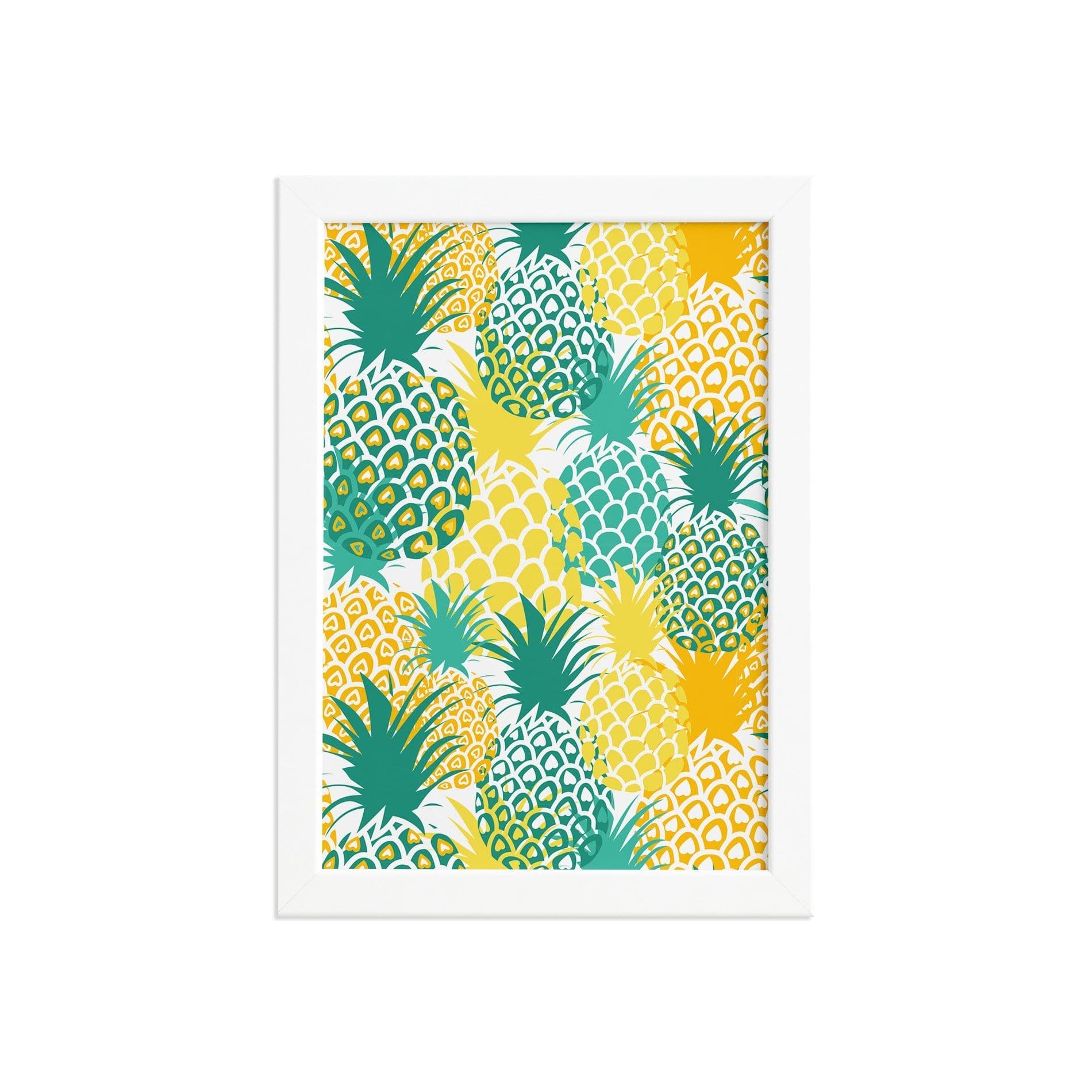 Quadro Abacaxi Verde Amarelo Moldura Branca 22x32cm