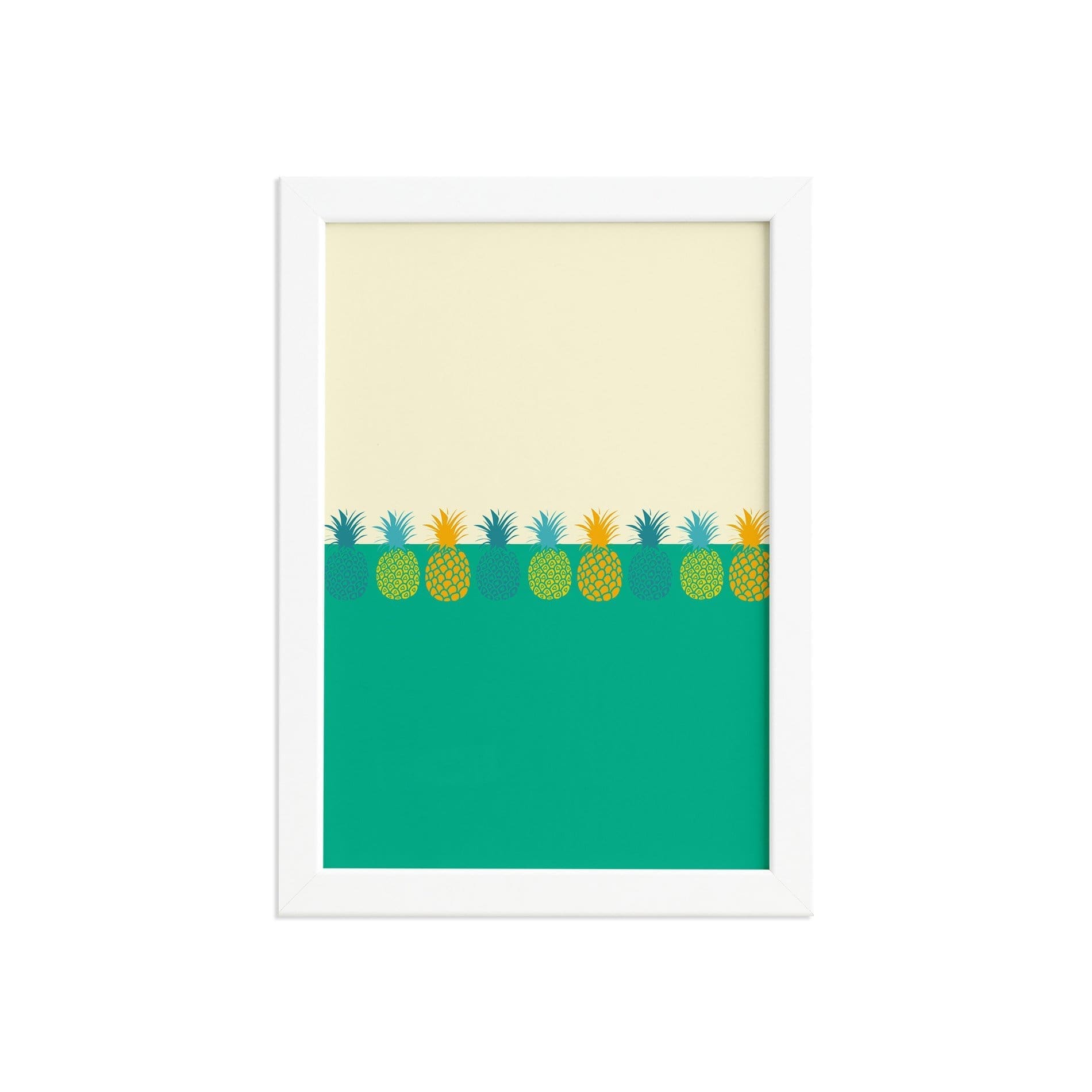 Quadro Abacaxis Meio a Meio Moldura Branca 33x43cm