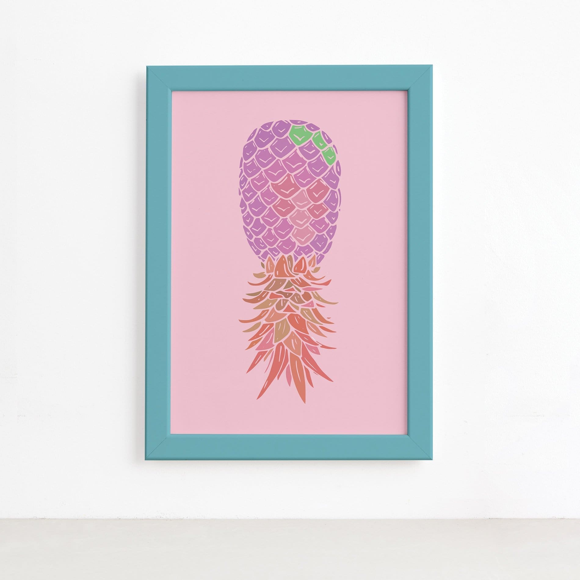 Quadro Abacaxi Azul Moldura Azul 22x32cm