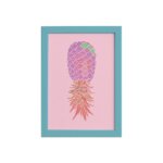 Quadro Abacaxi Rosa Moldura Azul 22x32cm