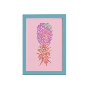 Quadro Abacaxi Azul Moldura Azul 22x32cm