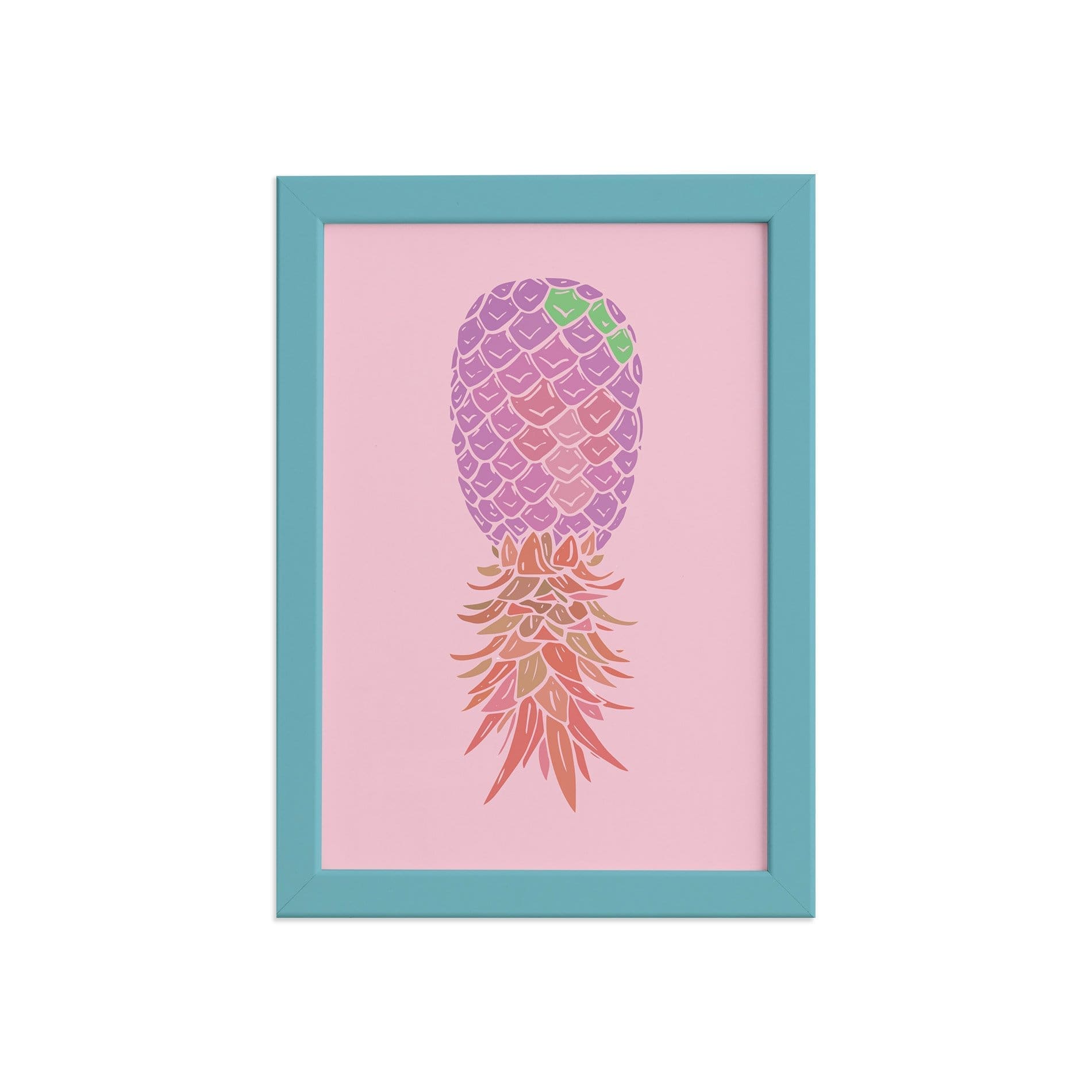 Quadro Abacaxi Azul Moldura Azul 22x32cm