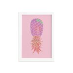 Quadro Abacaxi Rosa Moldura Branca 22x32cm