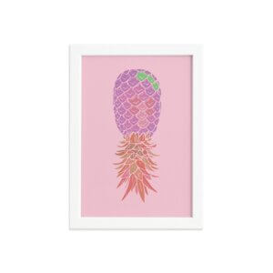 Quadro Abacaxi Rosa Moldura Branca 22x32cm
