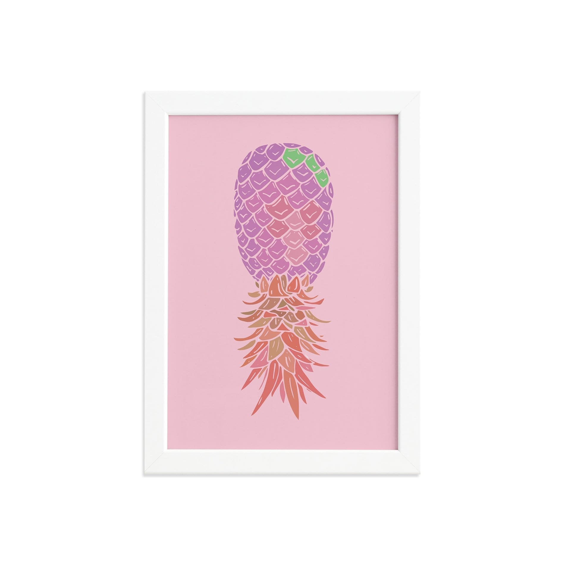 Quadro Abacaxi Rosa Moldura Branca 22x32cm