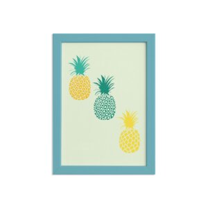 Quadro Abacaxi Trio Moldura Azul 22x32cm
