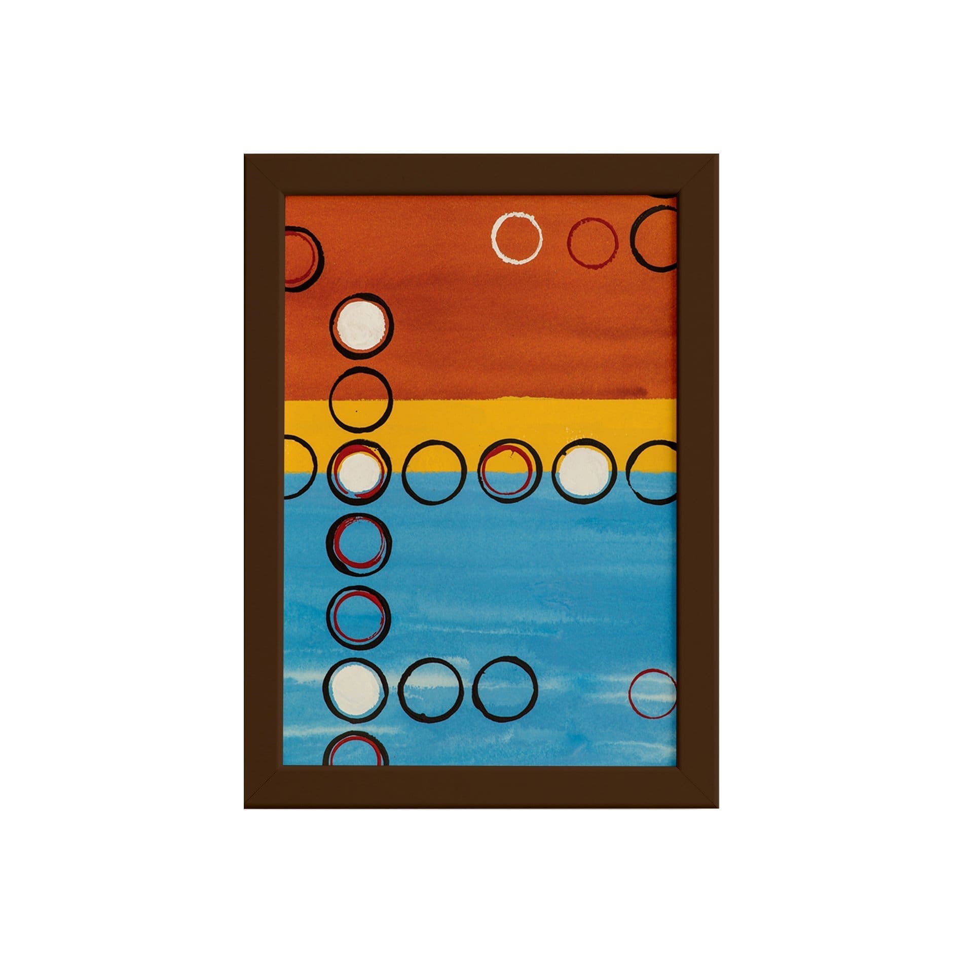 Quadro Abstrato Geométrico Bolas Moldura Marrom 