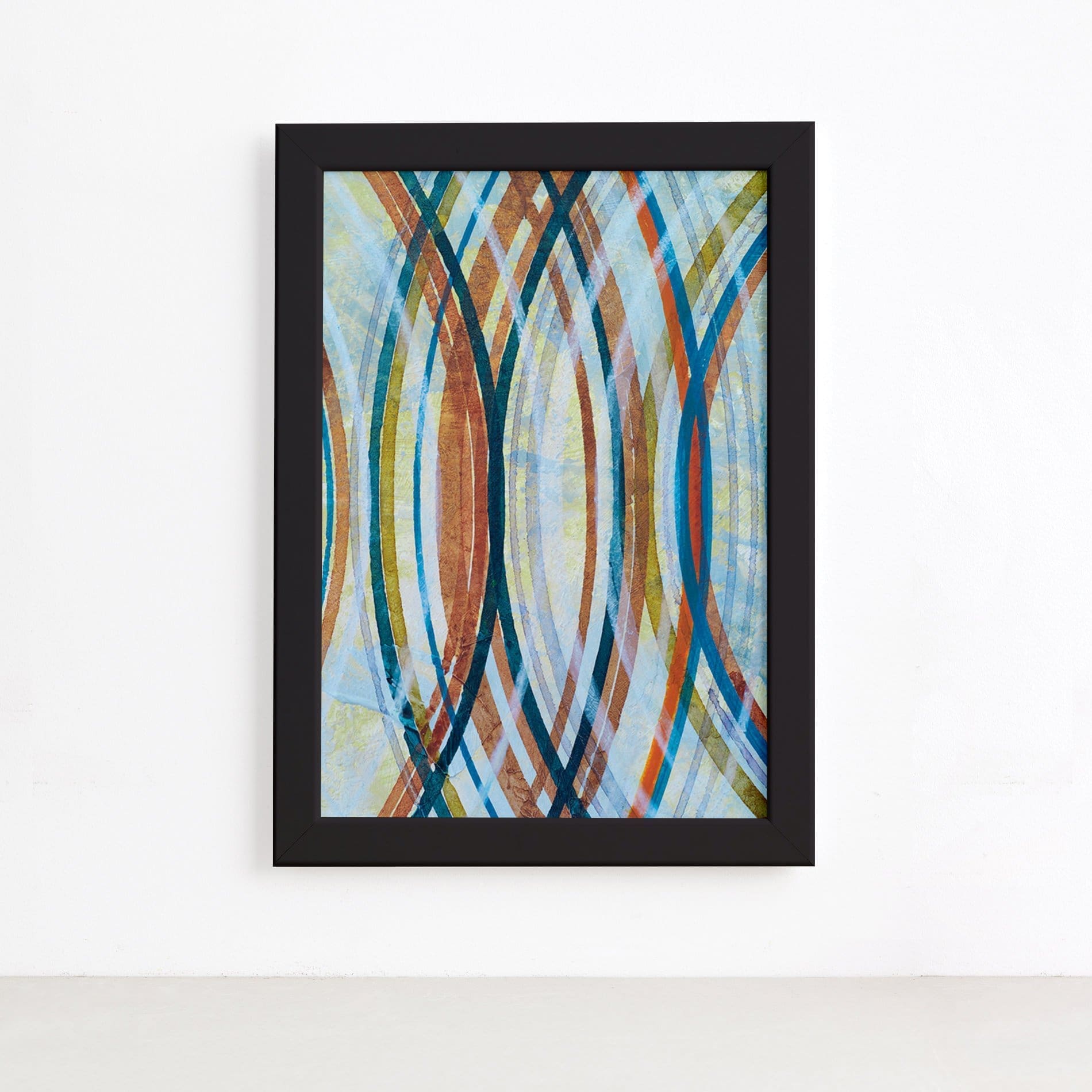 Quadro Abstrato Geométrico Círculos Moldura Preta