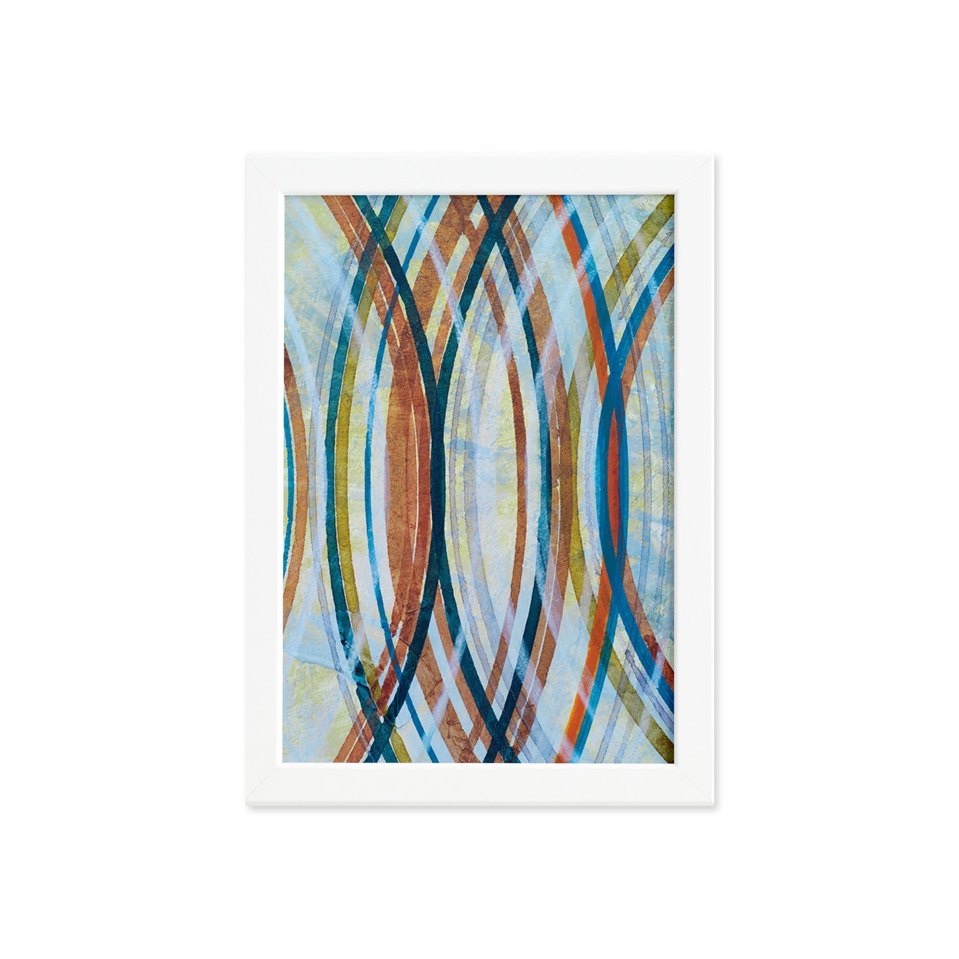 Quadro Abstrato Geométrico Círculos Moldura Branca