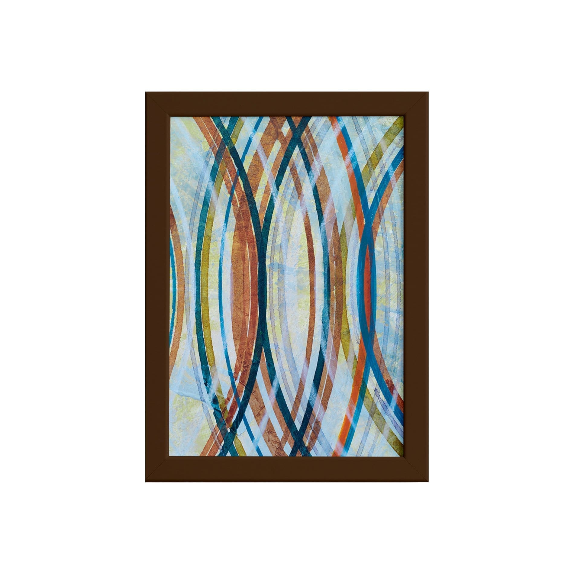 Quadro Abstrato Geométrico Círculos Moldura Marrom