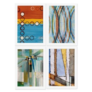 Quadros Abstrato Geométrico Moldura Branca 22x32cm 4un
